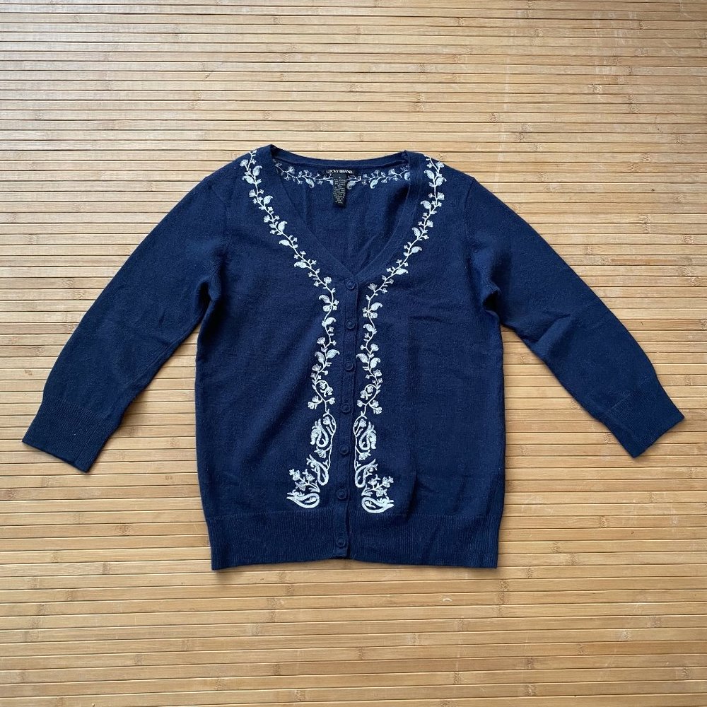 Lucky Brand Embroidered Wool Blend Cardign